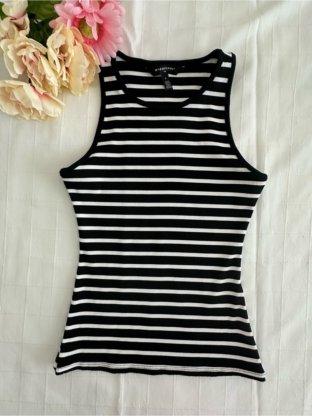 White House Black Market NWOT FORME Black & White Striped Ribbed Tank